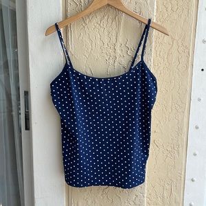 Lands' End Tank Top Swim Cover Up Navy Polka Dot Size 14